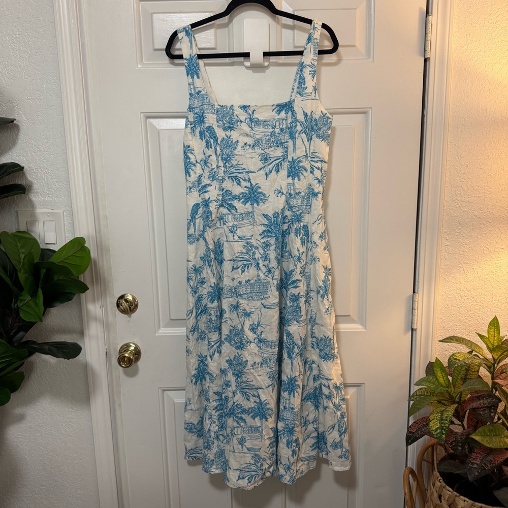 NWT JOIE Dress Shrug Set Blue White Palm-print Toile Linen Cotton Dress Size 12 - Picture 14 of 16